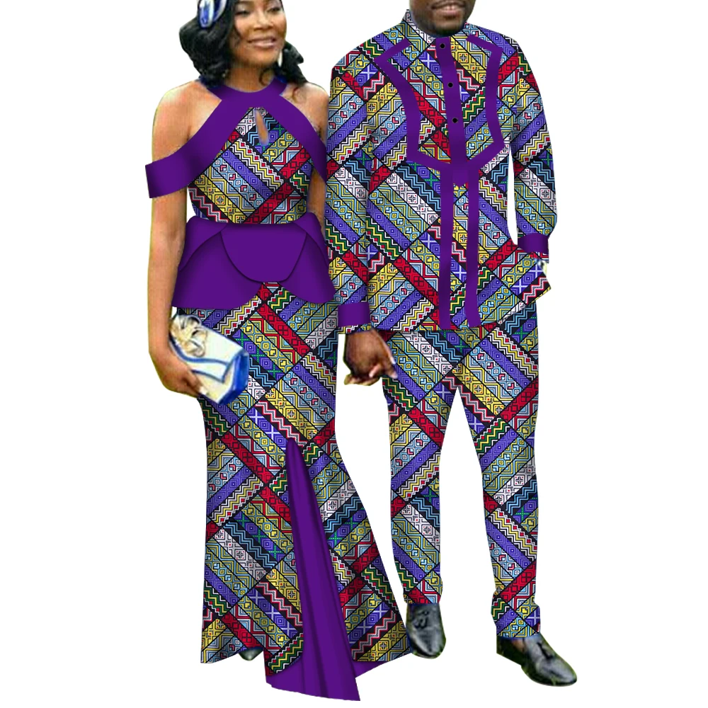 

African Couple Clothing Print Dashiki Lovers Men's Suit Women's Party Dress Skirts Tops Set Dress WYQ188