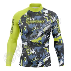 Camisa de Surf con pulverizador para hombre, ropa deportiva de licra, Rashguard, rightytrack, traje de baño UV para playa, UPF50 +, novedad