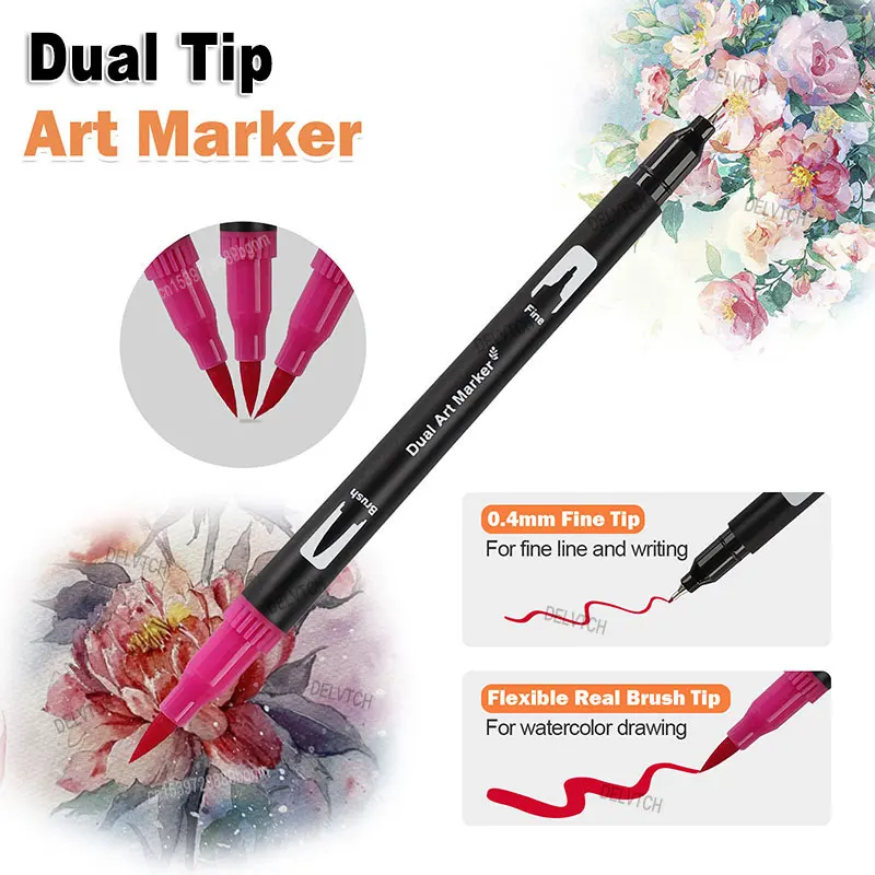 Imagem -05 - Dual Tip Art Marker Grupo Pincel para Aquarela Caneta Fineliner Caixa Manga Bandas Desenhadas Esboço Desenho Pintura Papelaria 12 24 36 48 Cores