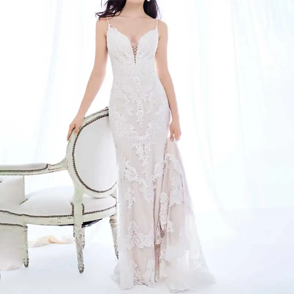 

Sexy Evening Dress Prom Party V-Neck Lace Applique Long Train Backless Bridesmaid Gowns Formal Gowns Sash Tie Cocktail Dress