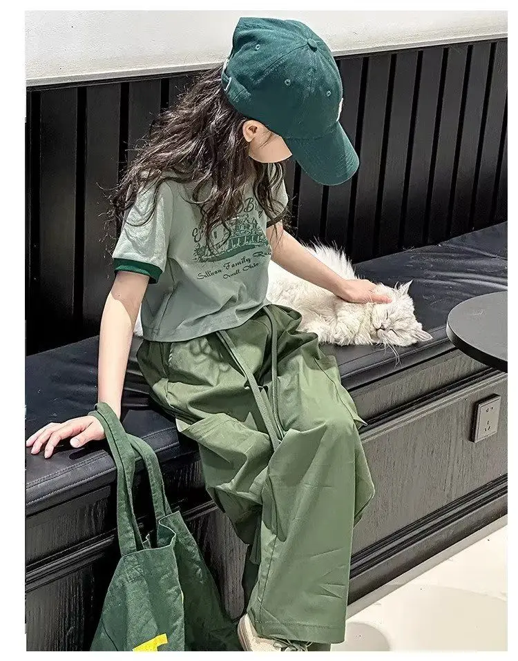 

Girls' Summer Suit 2024 New Style Children's Little Girl's Summer Thin Children's Summer Tooling Long Pants Clothing Sets