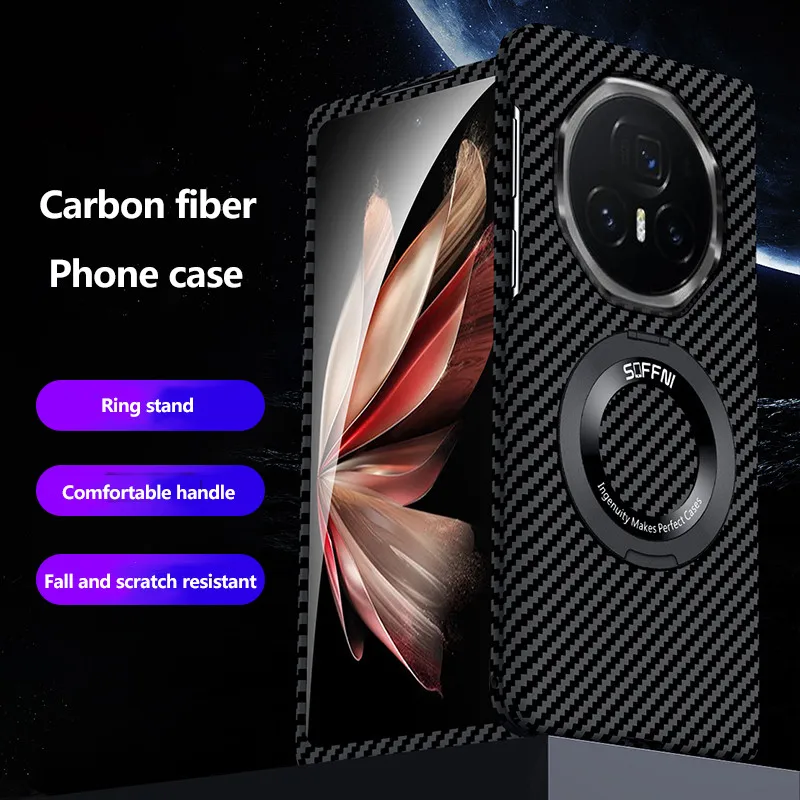 

Magsafe Case For Honor Magic V3 V2 Ultra Thin Matte Carbon Fiber Wireless Charging Magnetic Ring Shockproof Hard Cover