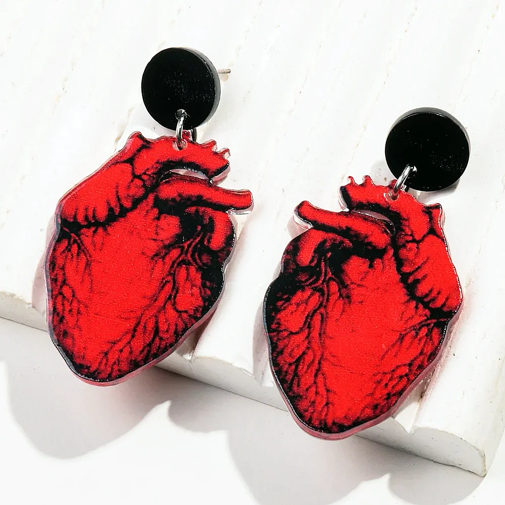 Fashion Acrylic Abstract Blood Heart Drop Earrings Gothic Resin Organ Heart Dangle Earrings for Women 2024 New Fashion Jewelry