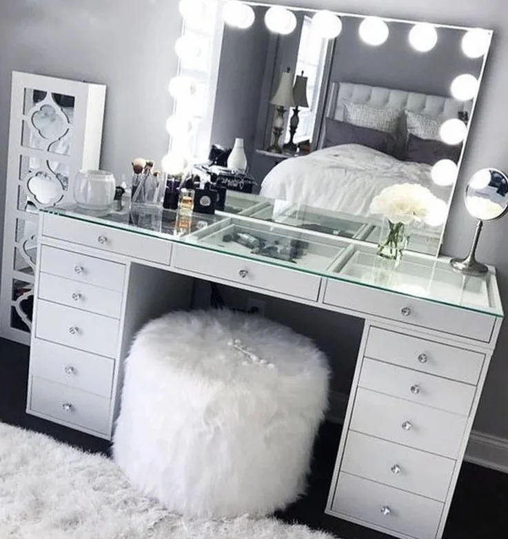 

Мебель для дома Туалетный столик Деревянное зеркало для макияжа с набором ящиков Современная белая меза