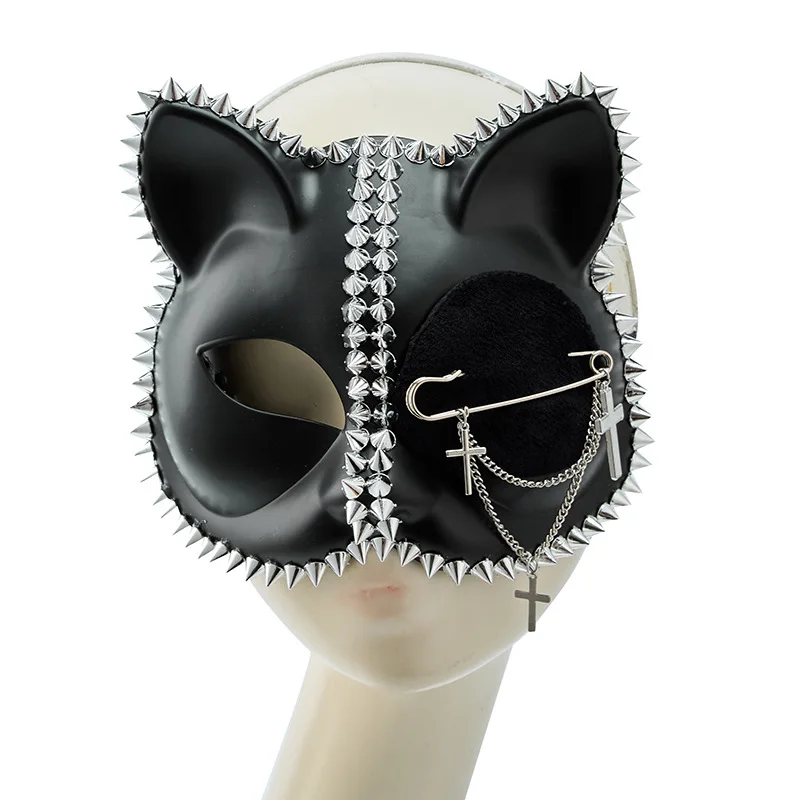 Gothic Venice Fox Cat Girl Mask Punk Heavy Industries Rivet One Eyed Pin Mask Halloween Party Accessories Pirate Mask