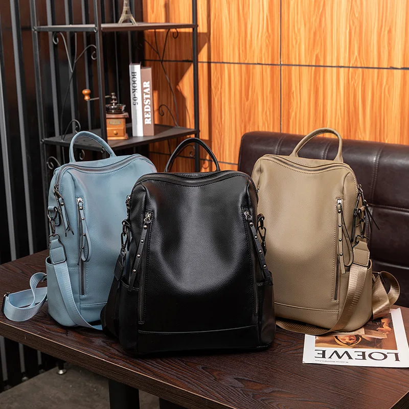 

2024 High Quality Soft Leather Backpack Women Shoulder Bags Multifunction Travel Backpacks School Bags for Girls Bagpack Mochila