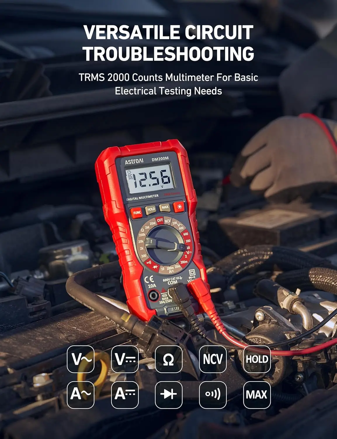Tester multimetro AM33D Multimetro digitale da 2000 conteggi, multimetro digitale DM200M