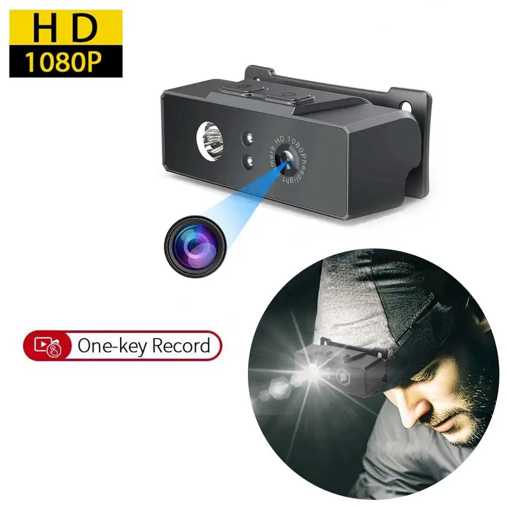 HD 1080P Mini Headlamp Camera Built-in Battery USB Rechargeable Multifunction Head Flashlight For Camping Fishing Hidden TF Card