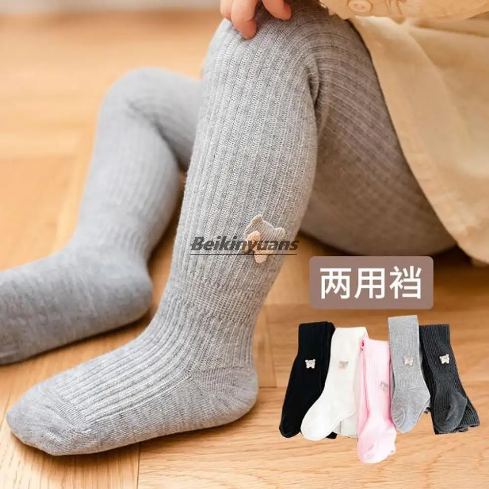 New winter open bear solid color vertical tights for children, girls and babies wear leggings.