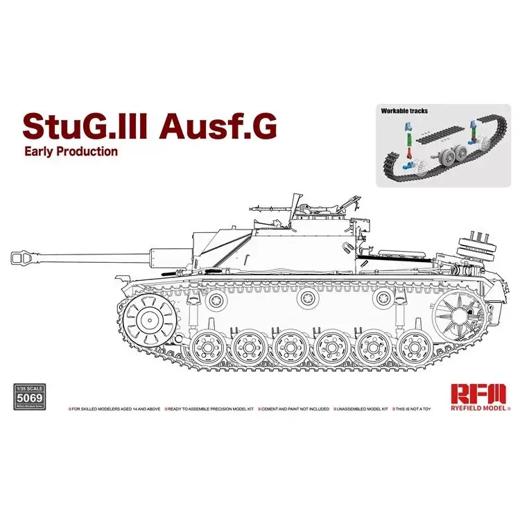 Rye Field 5069 1:35 Scale StuG III Ausf G Early Tank w/Workable Track Links Vehicle Plastic Assembly Model Building Kit