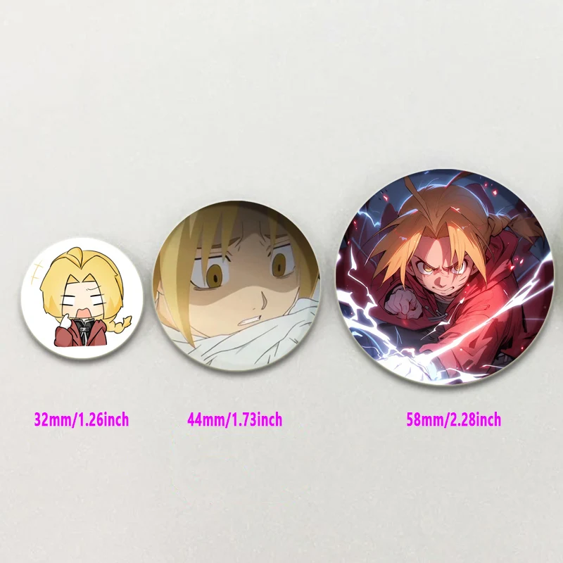 32/44/58mm Anime Fullmetal Alchemist spille Alphonse Edward Elric Cartoon Badge Jacket Jeans spilla regalo accessori