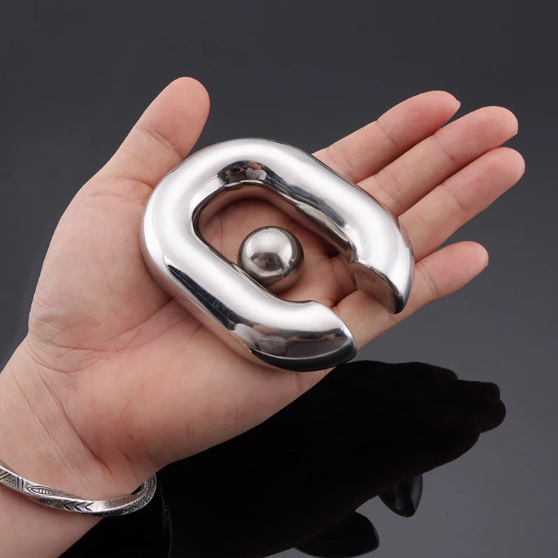 2 Size Stainless Steel Penis Lock Cock Ring With Remove Beads Heavy Duty Weight Male Metal Ball Stretcher Scrotum Delay Sex Toys