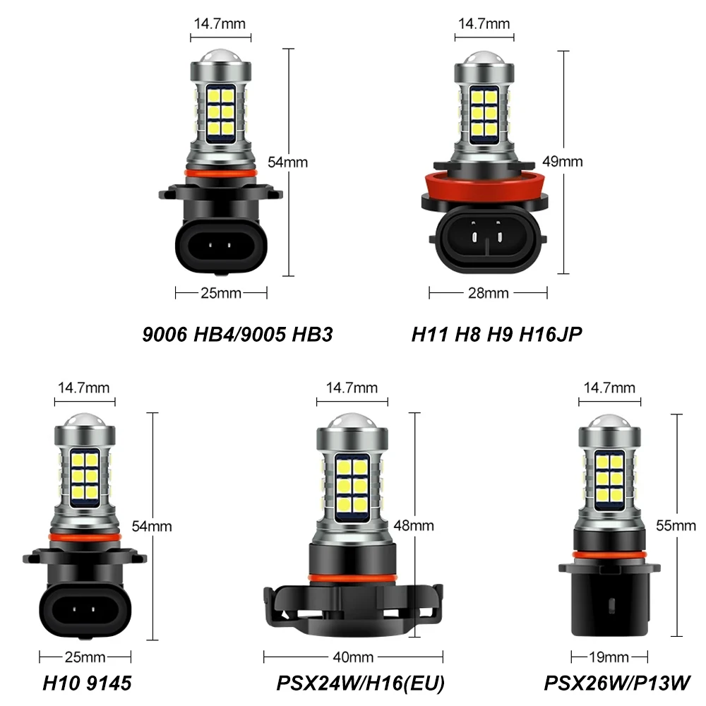 LED電球,h8,h11,hb4,hb3,9006,3030smd,9005 lm,6000k,12V,白,ドライビングランプ,2個