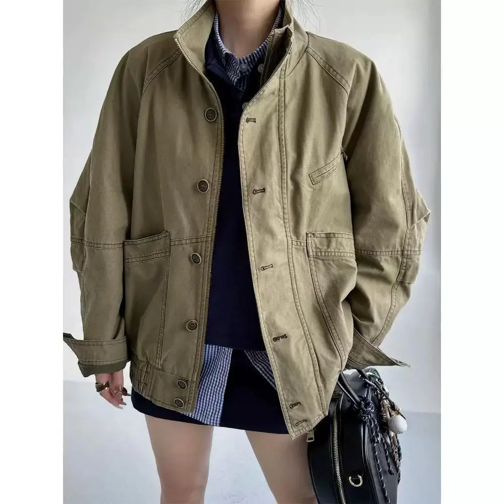 Retro Washed Jacket For Women In Autumn And Winter Trendy Design, Loose Silhouette Short Jacket