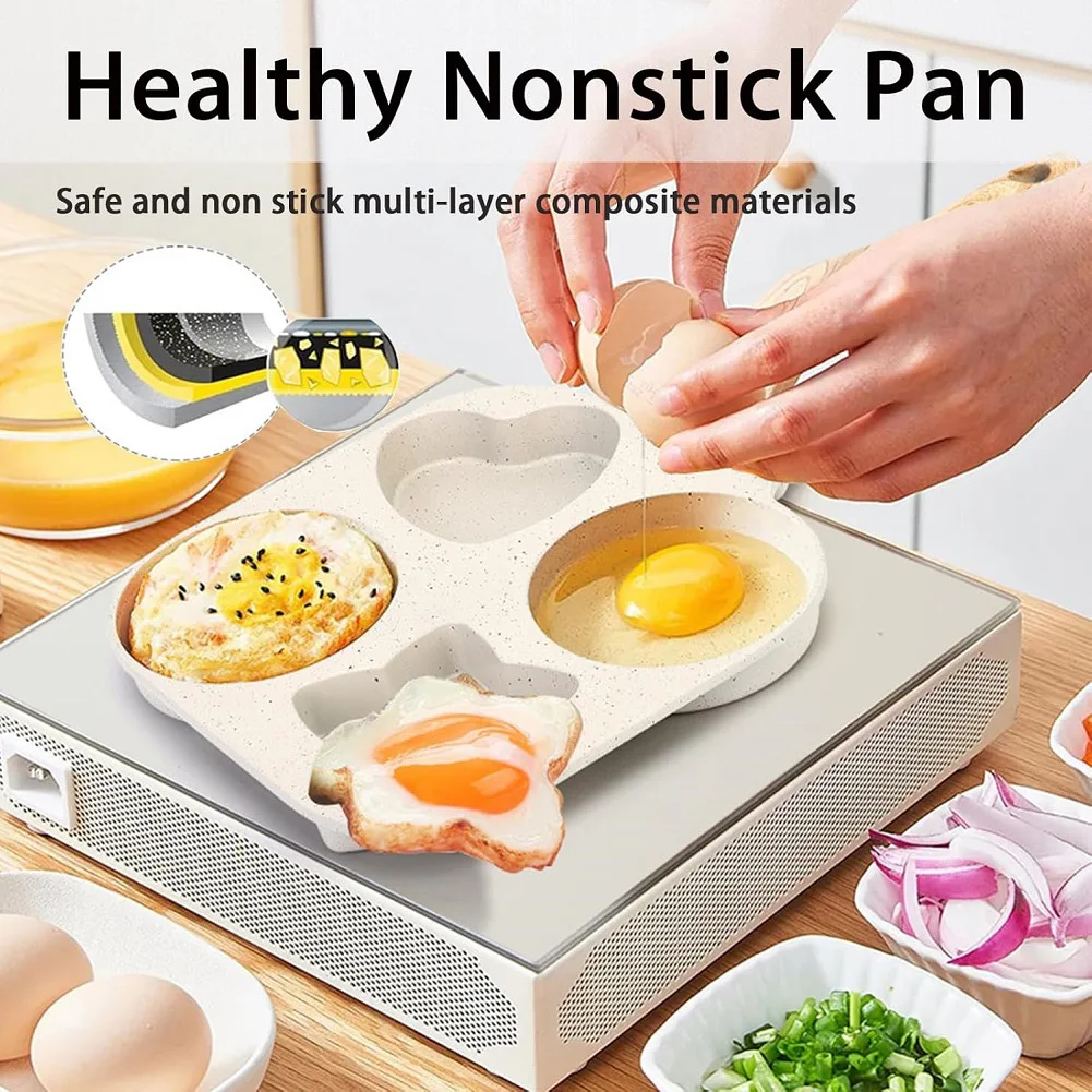 

4 Hole Omelet Pan Egg Frying Pan Granite Coating Omelette Skillet Wooden Handle Fried Egg Pan for Gas Stove and Induction Cooker