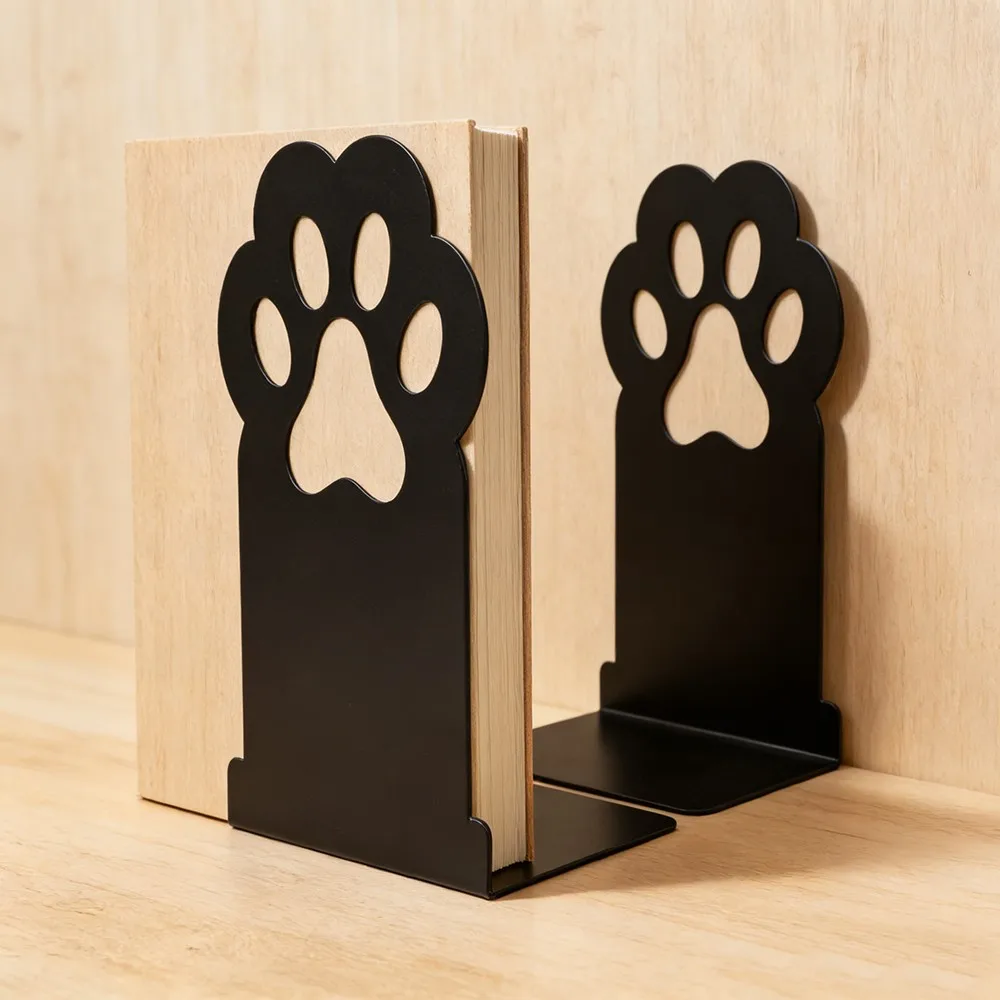 Cat Paw Metal Bookends Cute Desktop Bookshelf Sturdy Cartoon Bookshelf for Home and Office Decoration