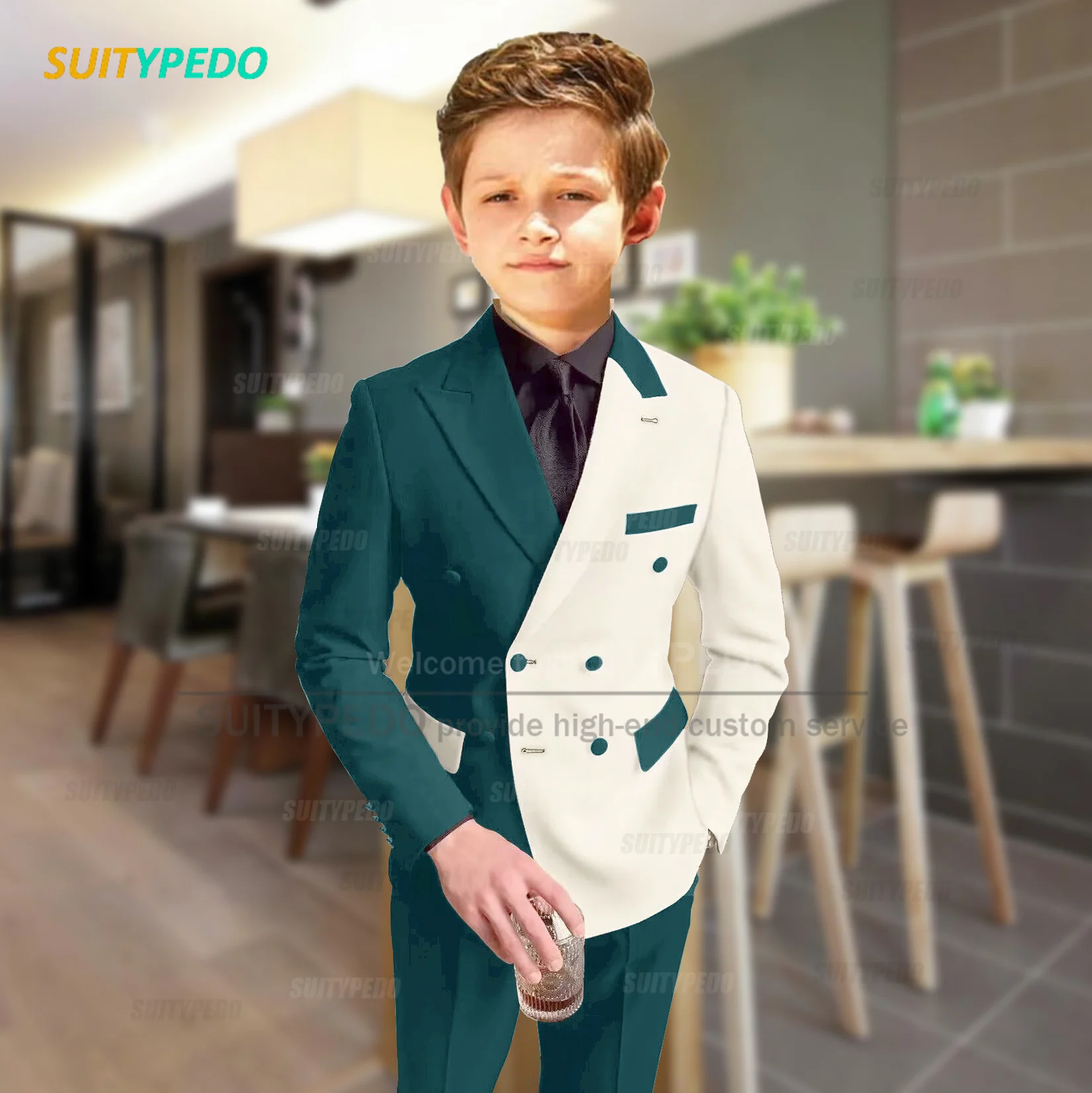 Fashion Boys Suit Set School Activities Formal Children Outfits Custom Slim Fit Double Breasted Blazer Pants Two Pieces For Kids