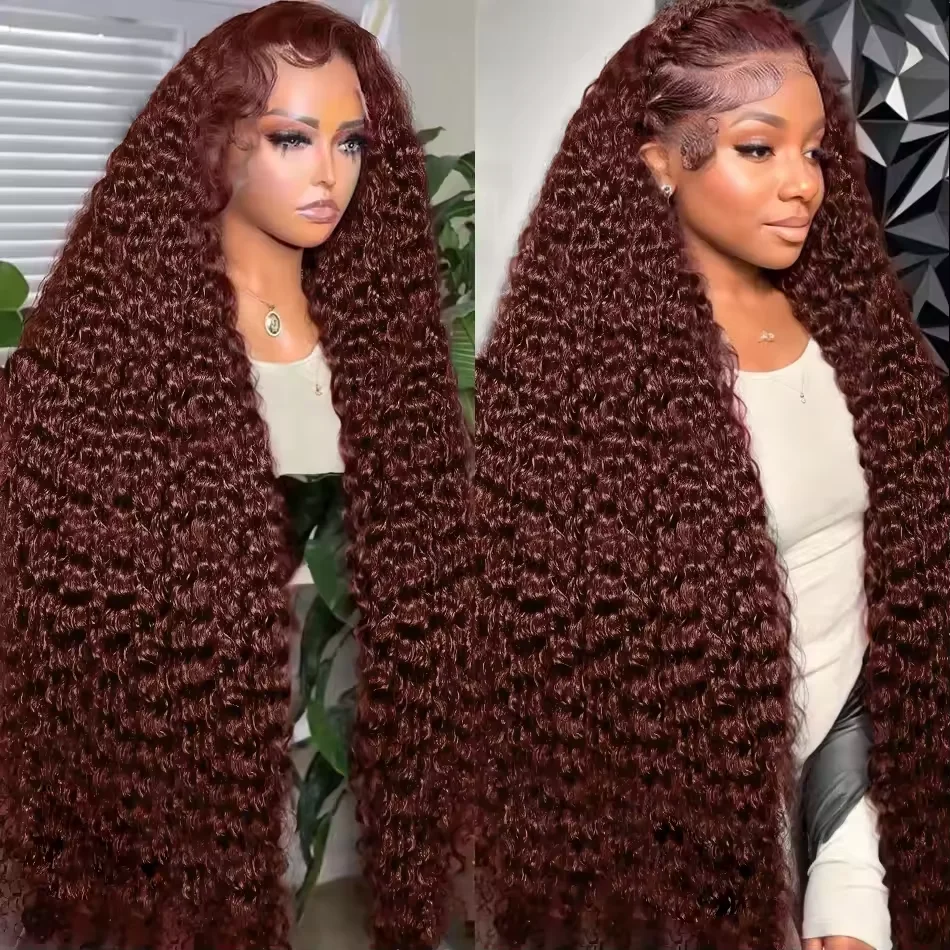 Reddish Brown 13x6 Lace Frontal Wig 200 Density Colored Curly Wigs 30 40 Inch Human Hair Deep Wave 13x4 13x7 HD Lace Frontal Wig