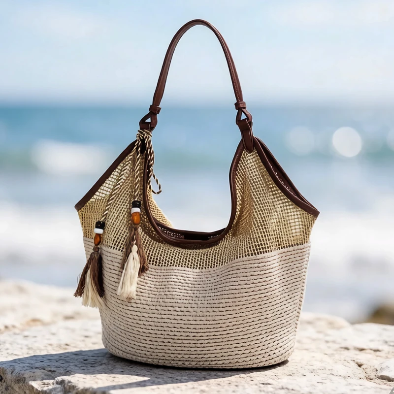 

Beach Straw Tote Bags For Women Luxury Designer Handbags And Purse 2026 New In Grass Knitted With Inner Pocket Underarm Shoulder
