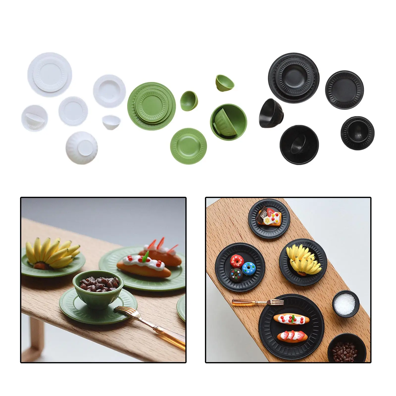 Accesorios de cocina en miniatura para casa de muñecas, 8 piezas, 1/6 platos, cuenco, bandeja para servir