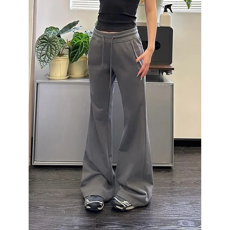 

QWEEK Y2k Casual Flared Sweatpants Woman Korean Fashion Baggy Sports Wide Leg Pants Joggers Streetwear Basic Essentials Trousers