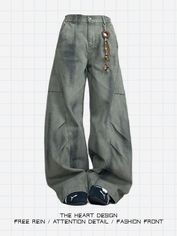 

Retro American Workwear Denim orts High Waist Casual Pants for Women Street Sle Outlined Jeans Worn-look Summer New Trend