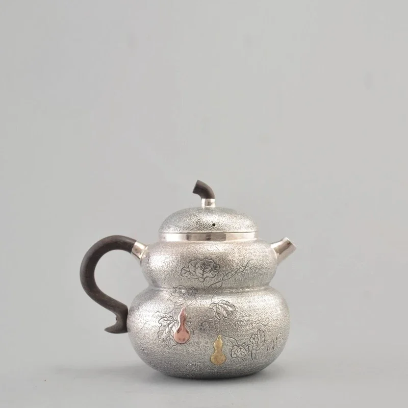 

Gilt gourd whisker, sterling silver 999 pure handmade household teapot Japanese silver tea set
