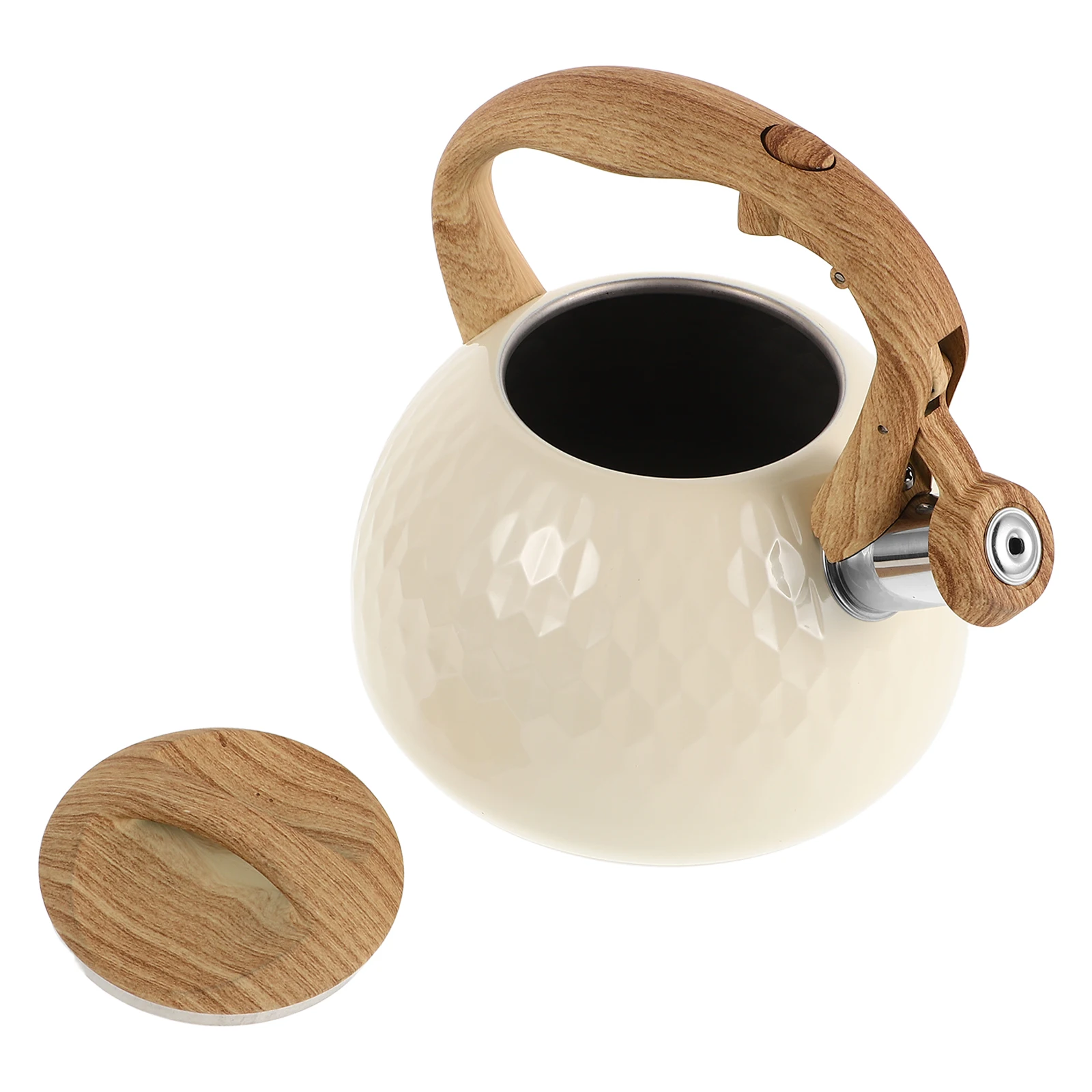 

Whistle Kettle 3L Beige Hammered Tea Kettles Stovetop Whistling Vintage Pot Stainless Steel Large Capacity Boiling Water Making
