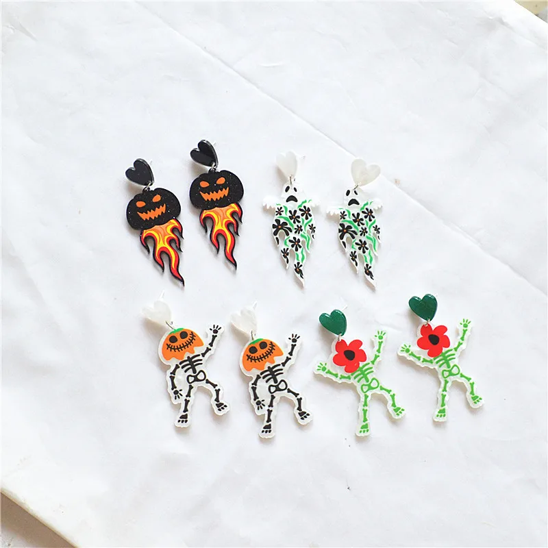 Europe and America Multiple Options To Choose From Acrylic Printing Pattern UNISEX Halloween Hip Hop Party Jewelry Earrings