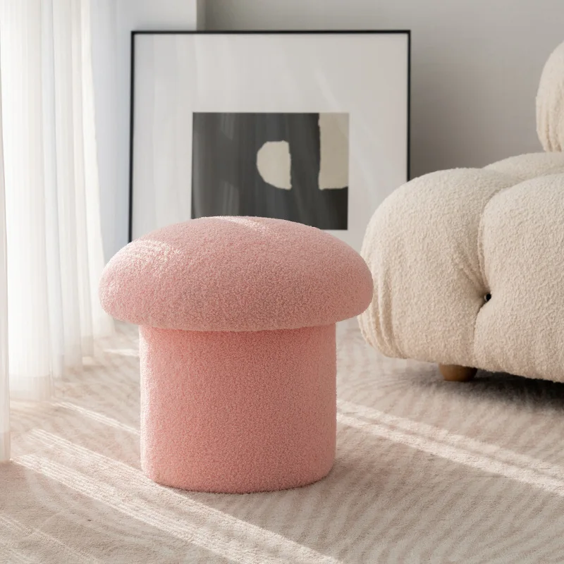 

Lamb Wool Small Stool Home Makeup Stool Door Shoes Changer Children's Mushroom Stool Living Room Coffee Table Round Stool