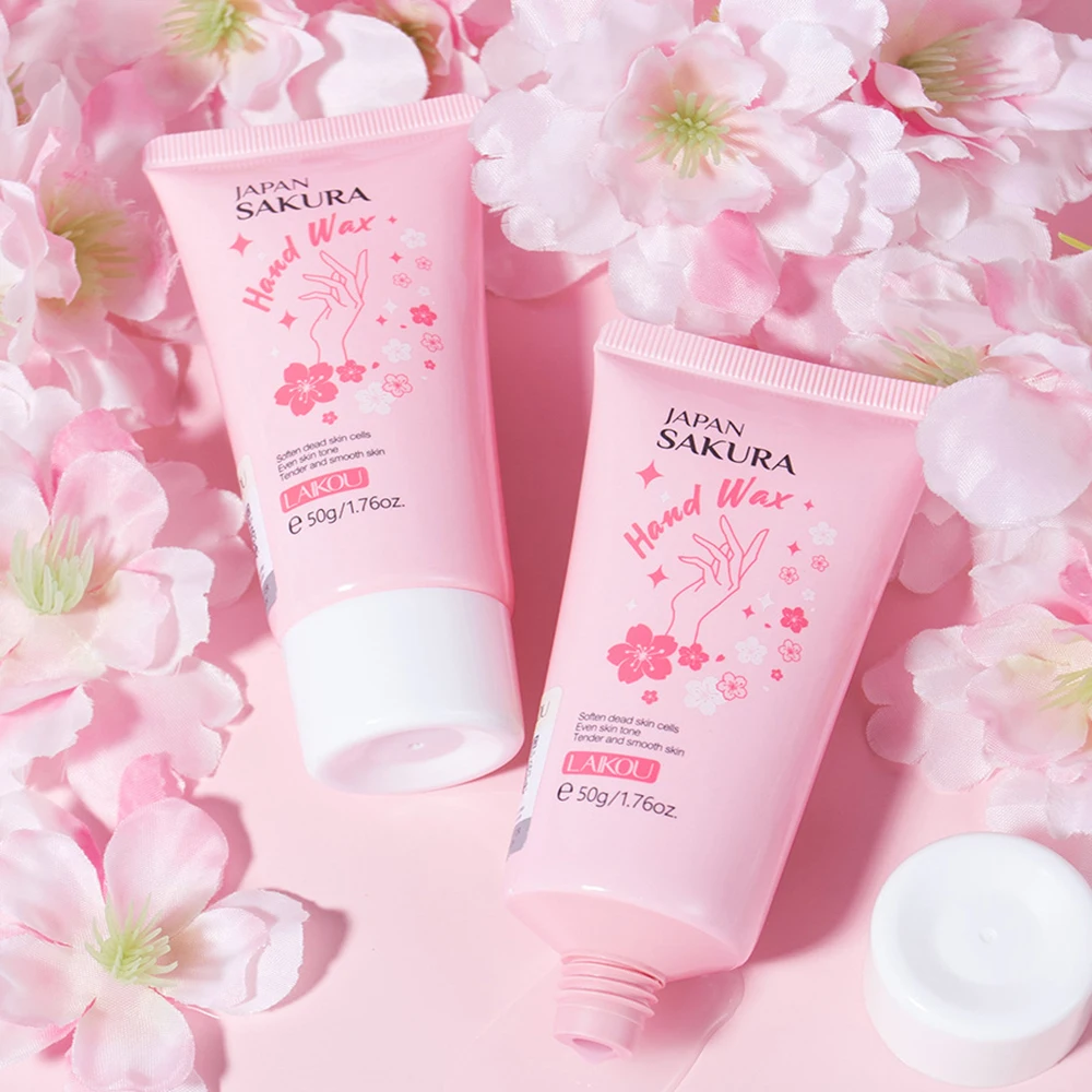 LAIKOU Sakura Hand Wax, Cuticle Remover Exfoliating Hand Mask for Dead Skin, Moisturizing Hydrating Paraffin Wax Hand Care 50g