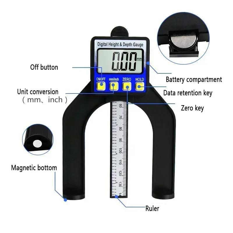 جديد 0-80 مللي متر مقياس العمق شاشة ديجيتال النجارة الجدول المنشار الارتفاع قياس الارتفاع عمق مقياس شاشة ديجيتال الورنية الفرجار
