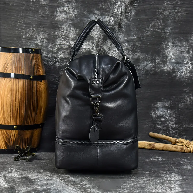 Bolso de viaje de cuero para hombre y mujer, bolsa de viaje de cuero de vaca, de viaje, de gran tamaño