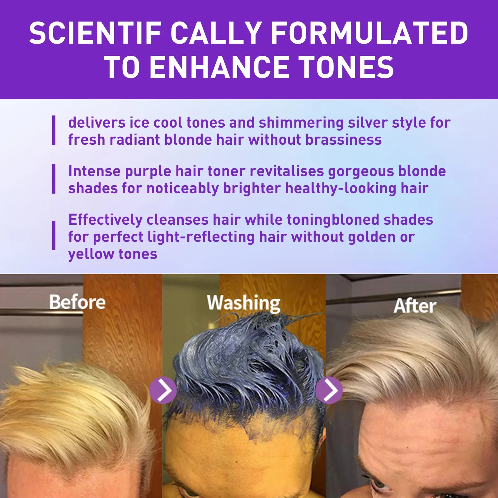 Purple Hair Dye Shampoo for Blonde to Non-irritating Cover Gray Hair Fade Yellow After Bleach Hair Shampoo Gray Hair Remedy Care