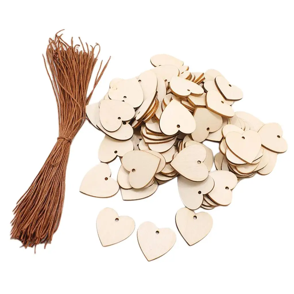 3-6pack 100pcs Unfinished Wooden Heart Slices Cutout Pendant Wedding Decor