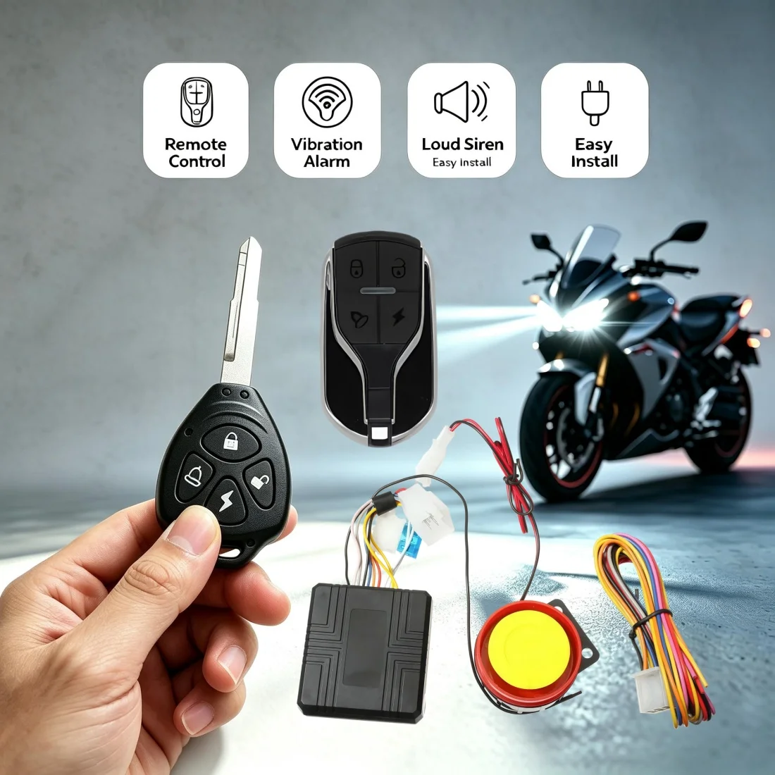 Motorcycle Alarm System Motorcycle Anti Theft Kit Car Security Alarm System DC 12V 125dB Built in Vibration Sensor 2 Keys