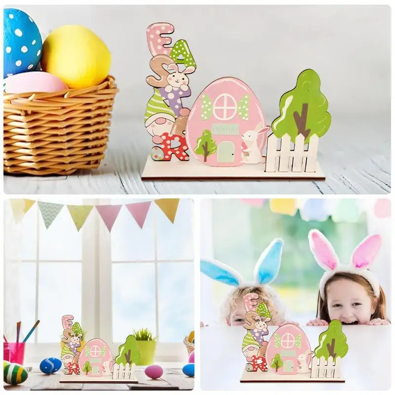 木製のイースターテーブルデコレーション,バニーサイン,イースターノーム,家の装飾,ダイニングルーム,テーブルの装飾,パーティーの装飾