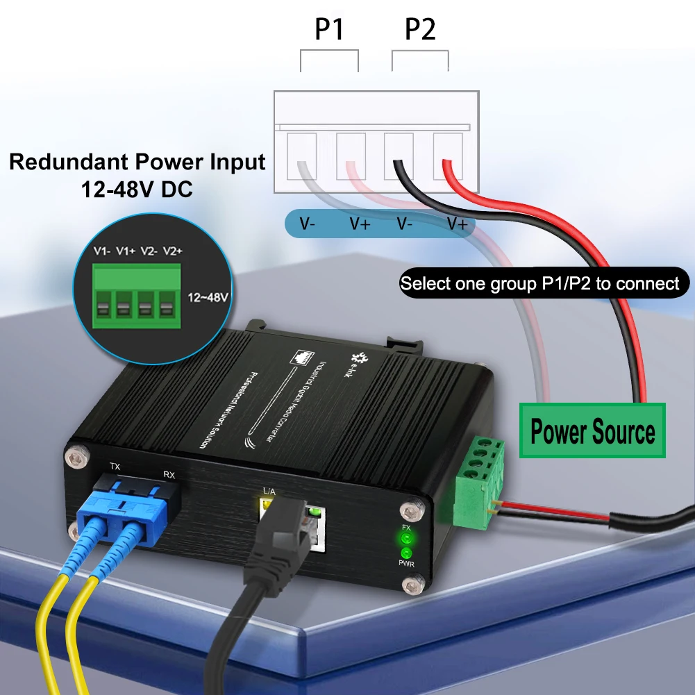 Przemysłowy konwerter światłowodowy 1RJ45 1SC Szyna Din 10/100/1000Mbps Gigabit Ethernet Switch (PoE)