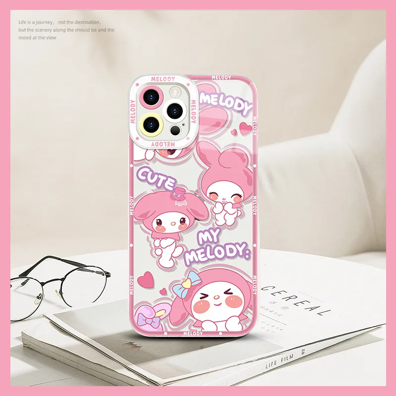 Sanrio Kuromi My Melody Cinnamoroll Case for iPhone 15 14 Pro Max Funda 13 12 Mini 11 XR XS 8 7 6 6S Plus SE 2020 Silicone Cover