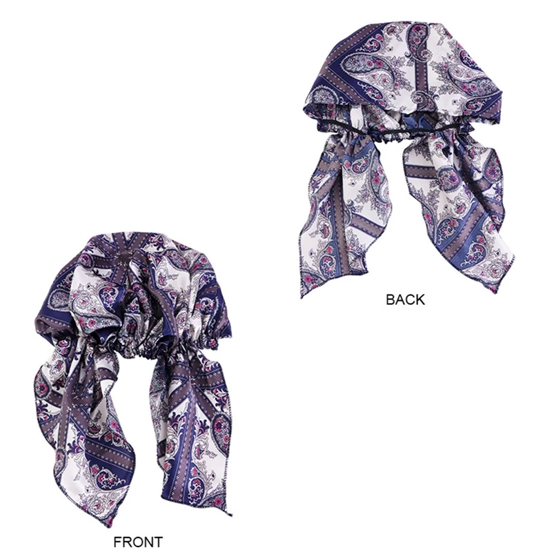 Donne raso Pre-legato turbante berretto foulard musulmano Hijab cancro chemio stampa cappello copertura perdita di capelli sciarpa avvolgere Strech Bandana