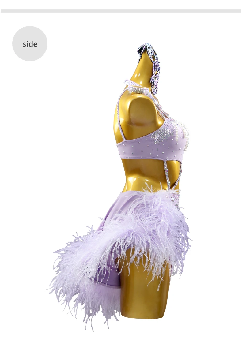 2026 Mädchen Karnevalskostüm Damen Latein-Übungskleidung Tanzkleidung Rock Abendkleid Tanzoutfit Performance Kurzes Federkostüm – Detail 9