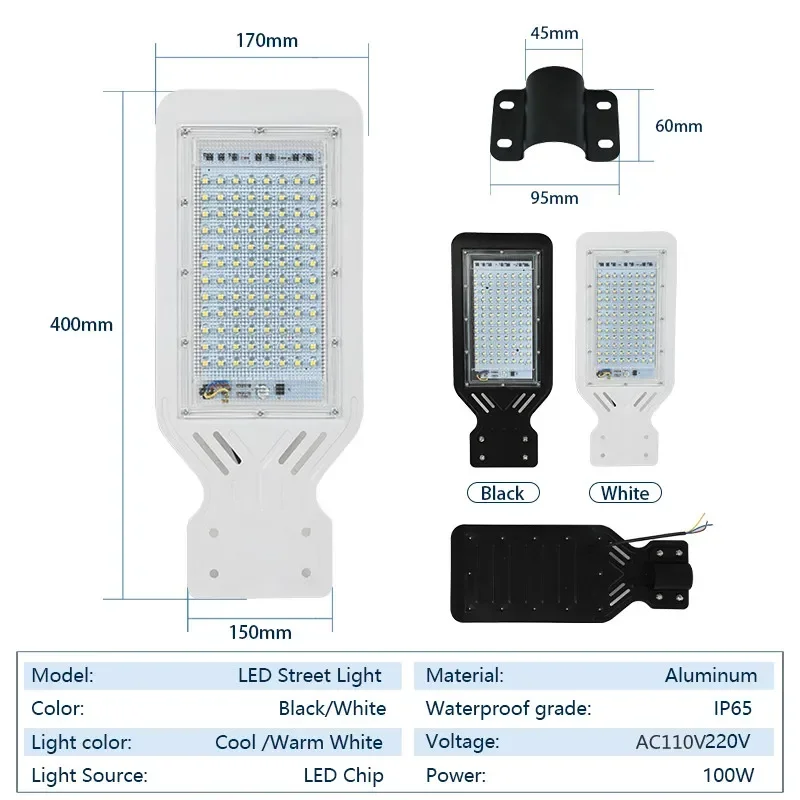LED ضوء الشارع 100 واط مقاوم للماء IP65 كشاف خارجي AC110V 220 فولت الأضواء حديقة الطريق شارع مسار القطب أضواء الجدار الخفيفة