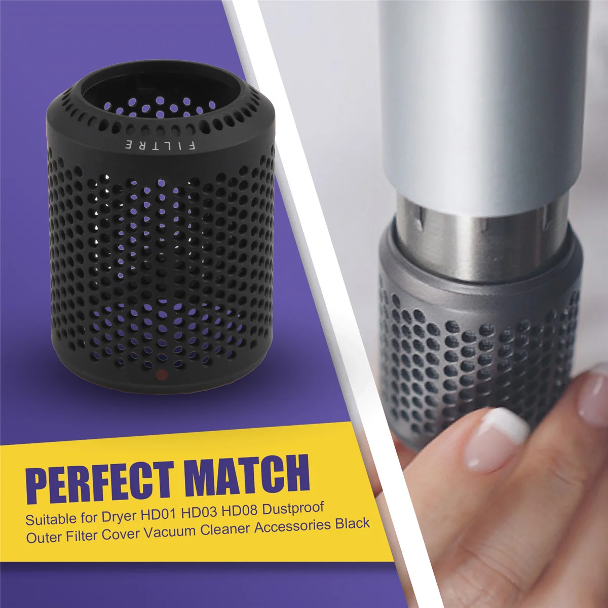 Adecuado para secador de pelo HD01 HD03 HD08 cubierta de filtro exterior a prueba de polvo accesorios para aspiradoras negro