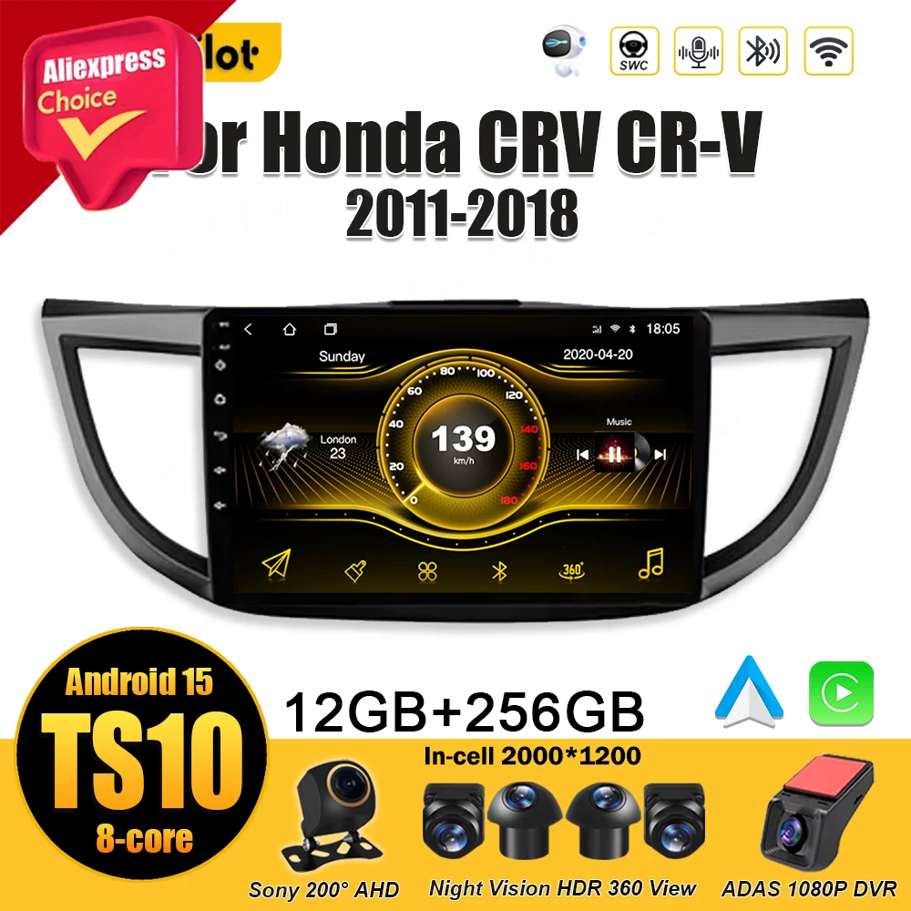 

Android 15 For Honda CRV CR-V 2011 - 2016 Car Radio Stereo Head Unit Android Auto Carplay Wireless Android Auto Touch Screen DSP