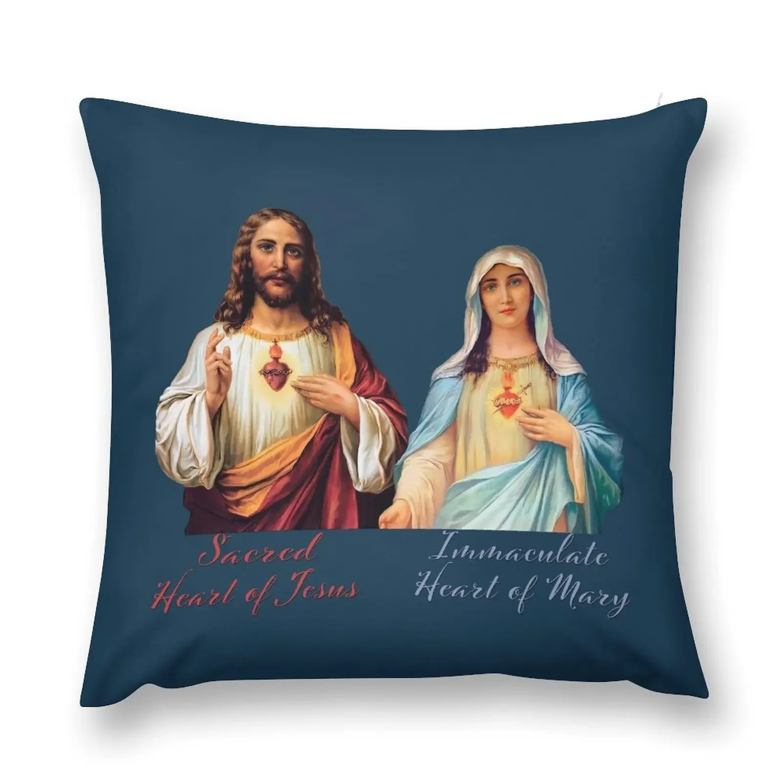 Sacred and Immaculate Hearts - III (Jesus and Mary) Typography, Transparent background Throw Pillow Christmas Pillows pillow