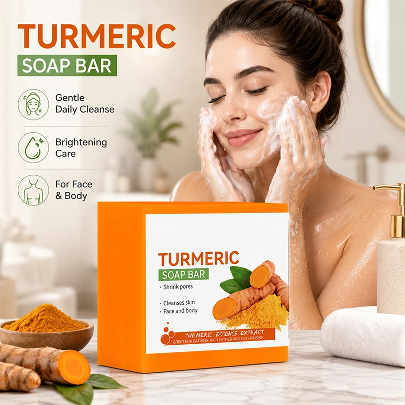 Turmeric Soap Bar for Face & Body Cleansing Turmeric Essence Extract Cleanses Skin Shrink Pores Bath Soap Natural Skin Care 100g