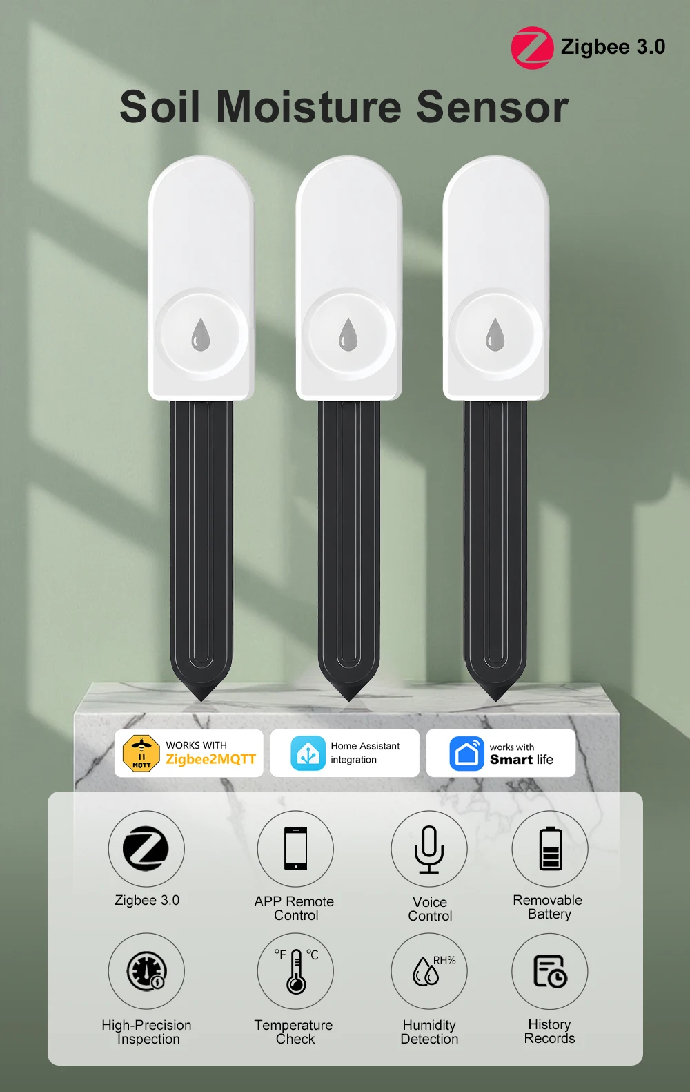 ZigBee Bodenfeuchtigkeitsmessgerät für Landwirtschaft, Rasen, Pflanzen & Blumen Praktischer Garten-Hygrometersensor – Detail 1