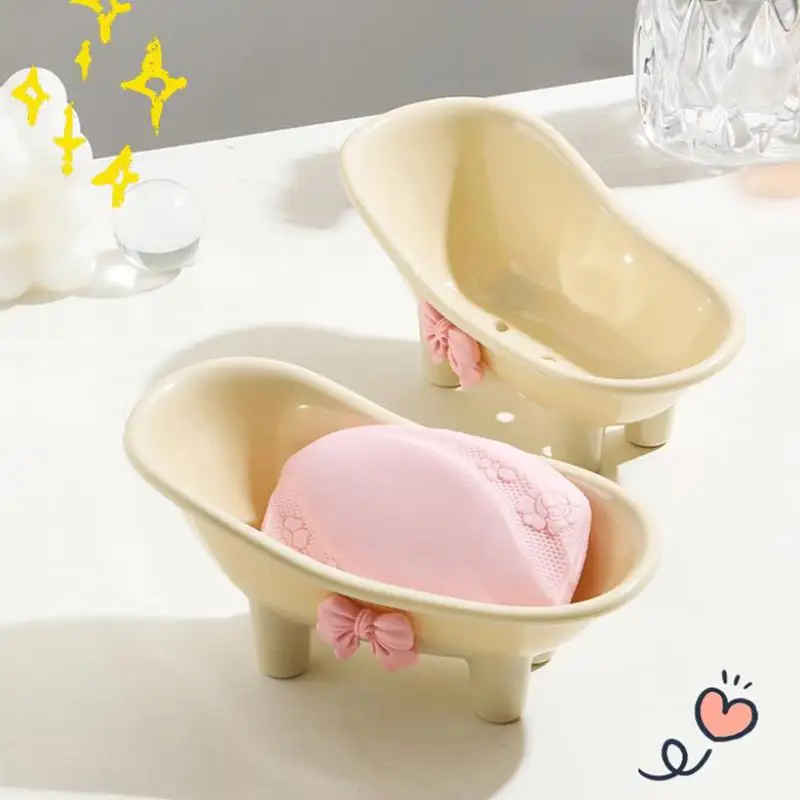 Cute Plastic Bathroom Soap Dish Bowknot Design Soap Holder With Creative Drainage Bathroom Accessories Tray