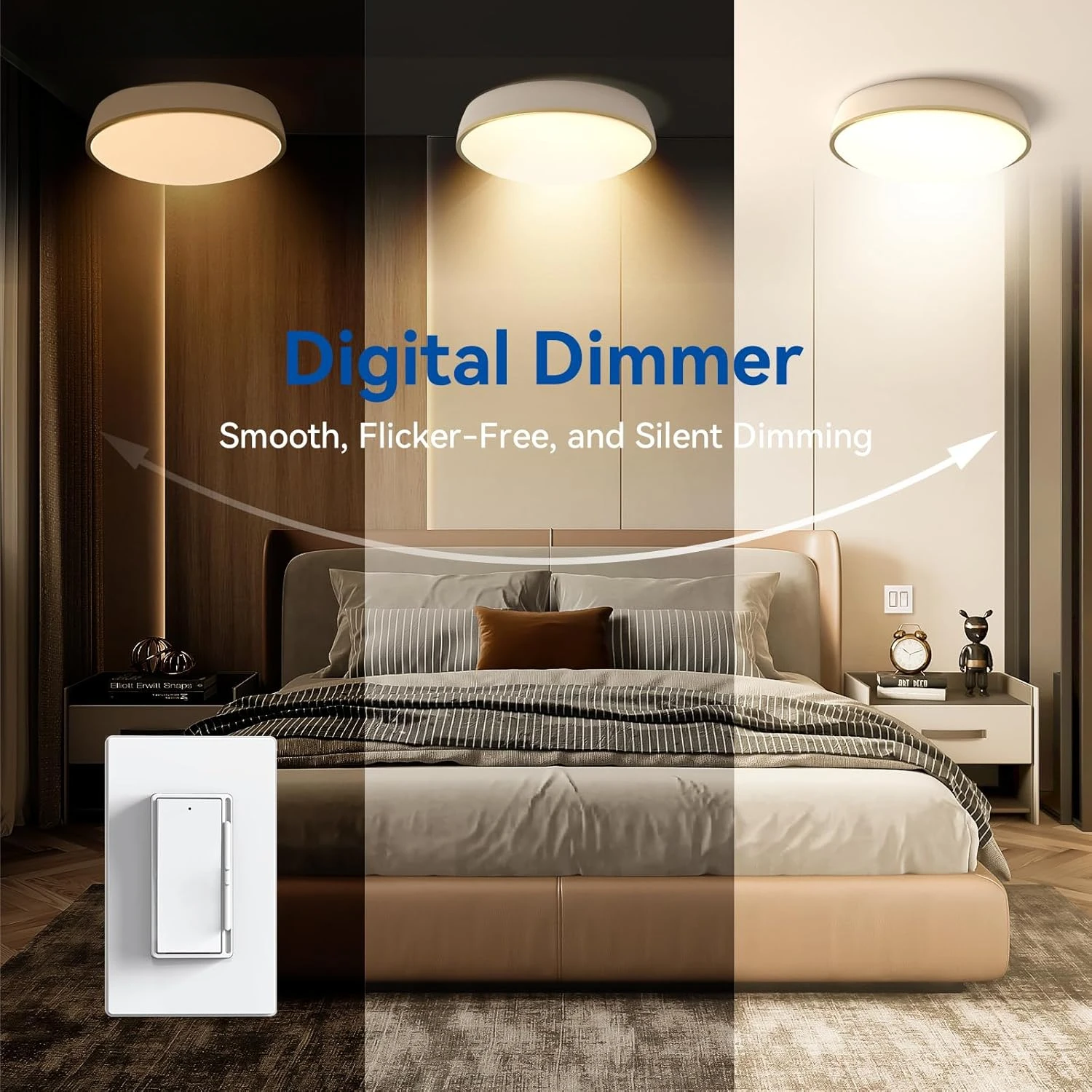 Digital Dimmer Light Switch for 300W Dimmable LED/CFL Lights and 600W Incandescent/Halogen, Single Pole/3-Way LED Slide D