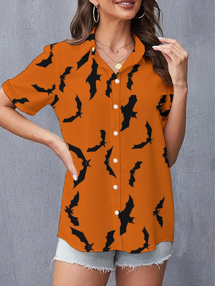 Gothic High Street Fashion Casual Shirt Summer Loose Short Sleeve Shirt Halloween Bat 3d Digital Printing Women's Oversize Shirt